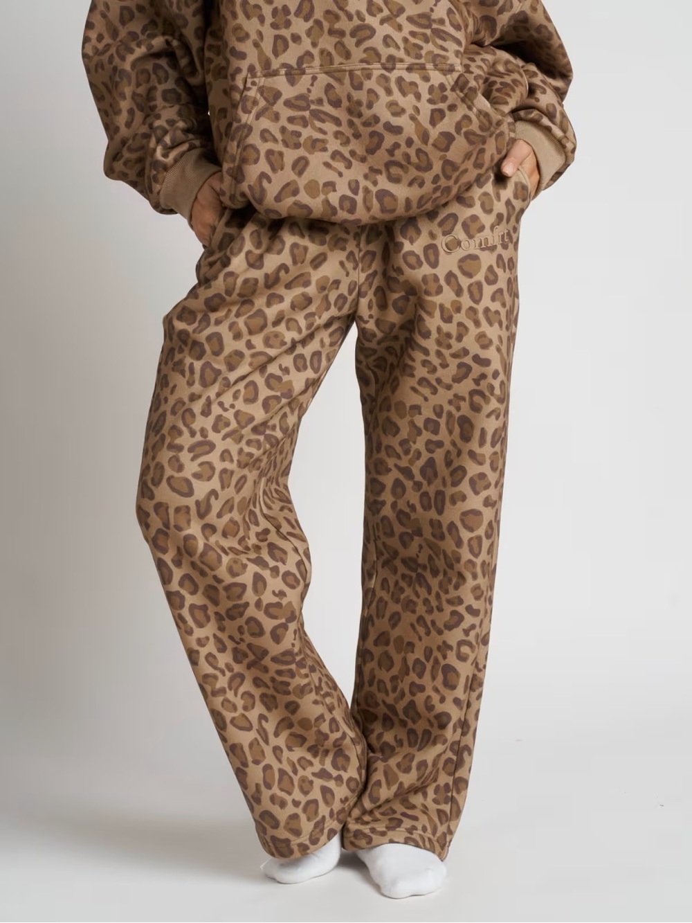Comfrt Minimalist Straight Leg Sweatpants in Brown Leopard - Limited Edition